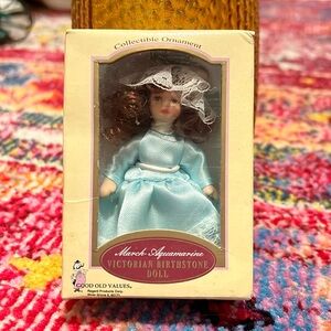 Victorian Style Birthstone Doll Ornament:  March Aquamarine